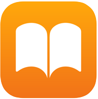 Icon of an open book with a white silhouette on an orange background.